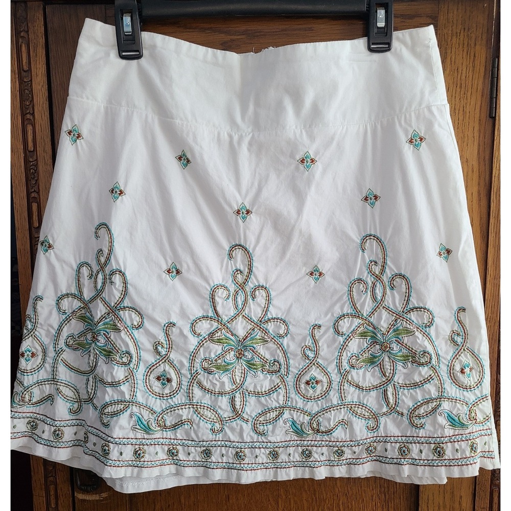 Vtg Y2K Soulmates White Embroidered Floral Skirt Size 9 Boho Mini Cotton